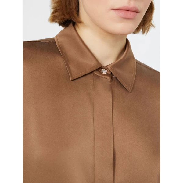Max Mara Xero Silk Satin Shirt in Tobacco | Shirts | Coveti