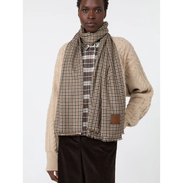 Max Mara Yarn-Dyed Wool Stole in Beige | Scarves | Coveti
