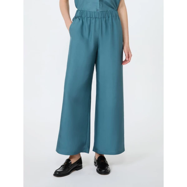 Max Mara Zaino Cropped Silk Wide Leg Trousers in Light Blue | Wide leg pants | Coveti
