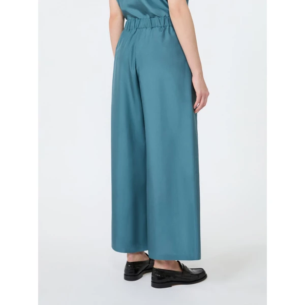 Max Mara Zaino Cropped Silk Wide Leg Trousers in Light Blue | Wide leg pants | Coveti