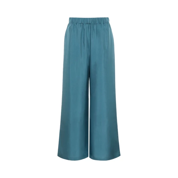 Max Mara Zaino Cropped Silk Wide Leg Trousers in Light Blue | Wide leg pants | Coveti