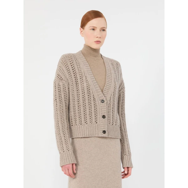Max Mara Zaino Open-Knit Cashmere Cardigan in Sand | Cardigan | Coveti