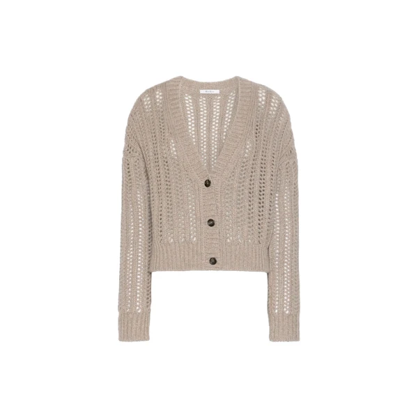 Max Mara Zaino Open-Knit Cashmere Cardigan in Sand | Cardigan | Coveti