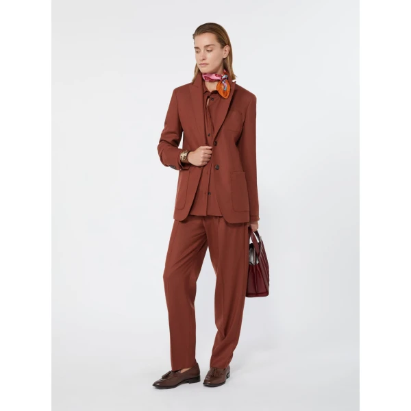 Max Mara Zamia Cashmere Foule Drawstring Trousers in Brick Red | Tailored pants | Coveti