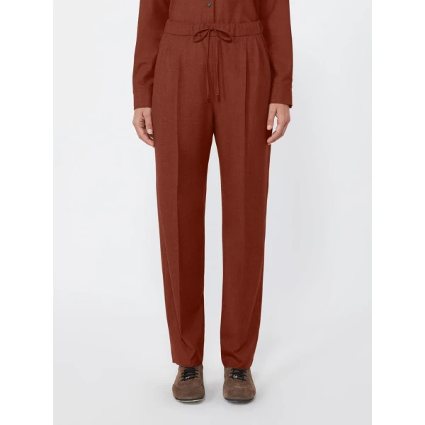 Max Mara Zamia Cashmere Foule Drawstring Trousers in Brick Red | Tailored pants | Coveti