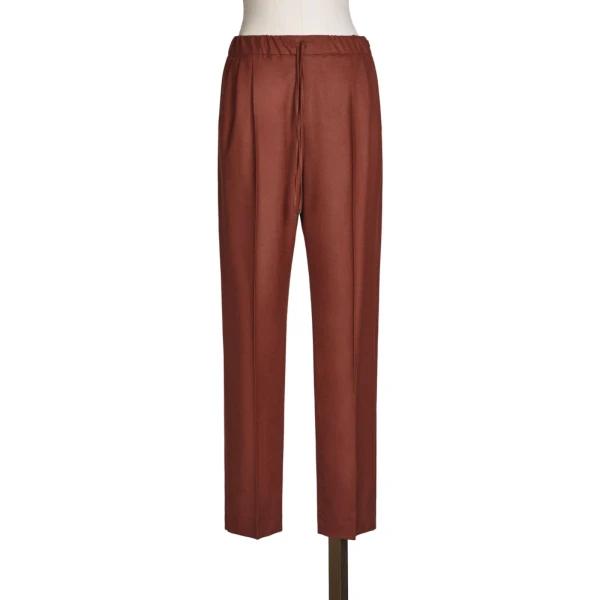 Zamia Cashmere Foule Drawstring Trousers in Brick Red
