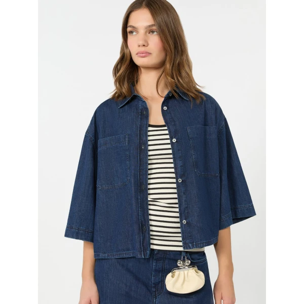 Max Mara Zannata Boxy Denim Shirt in Navy | Shirts | Coveti
