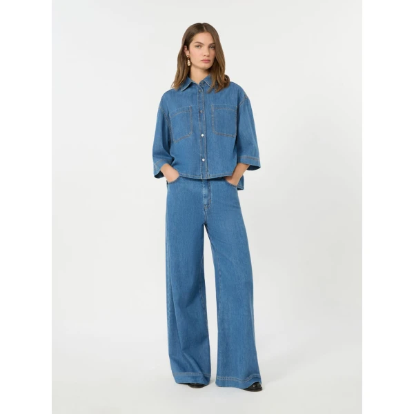 Max Mara Zannata Boxy Denim Shirt in Navy Style 2 | Shirts | Coveti