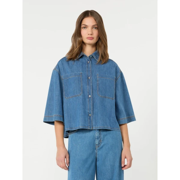 Max Mara Zannata Boxy Denim Shirt in Navy Style 2 | Shirts | Coveti