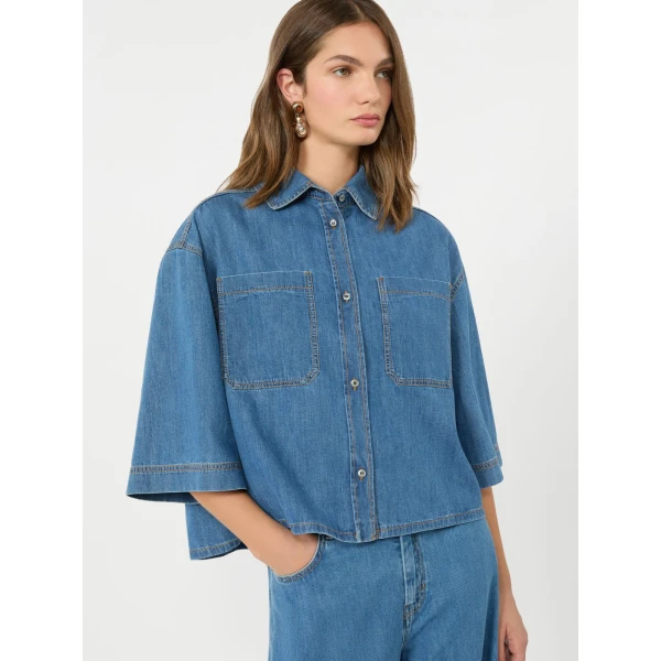 Max Mara Zannata Boxy Denim Shirt in Navy Style 2 | Shirts | Coveti