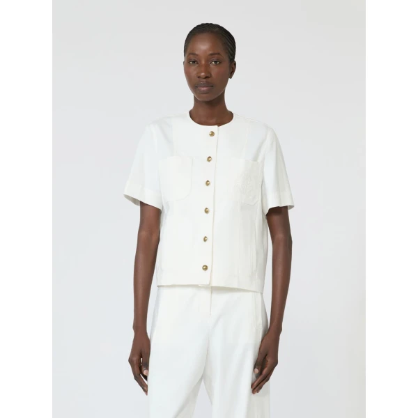 Max Mara Zanzara Stretch Cotton Canvas Jacket in White | Blazers | Coveti