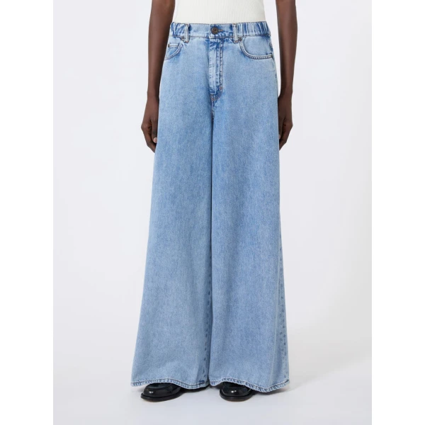 Max Mara Zattera Long Wide-Leg Cotton Denim Jeans in Blue Jeans | Denim | Coveti