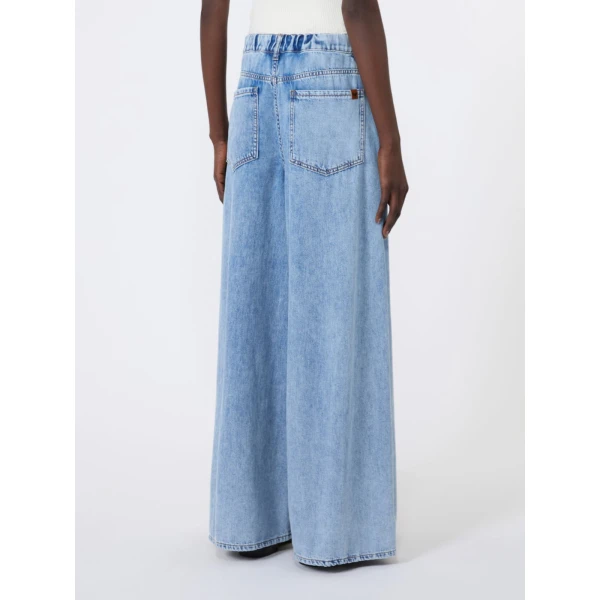 Max Mara Zattera Long Wide-Leg Cotton Denim Jeans in Blue Jeans | Denim | Coveti