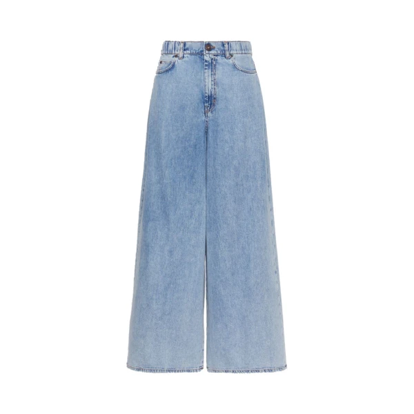 Max Mara Zattera Long Wide-Leg Cotton Denim Jeans in Blue Jeans | Denim | Coveti