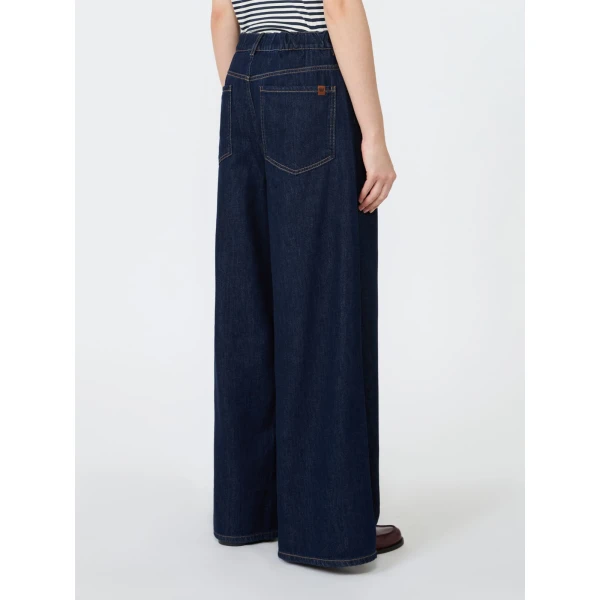 Max Mara Zattera Long Wide-Leg Cotton Denim Jeans in Navy | Denim | Coveti
