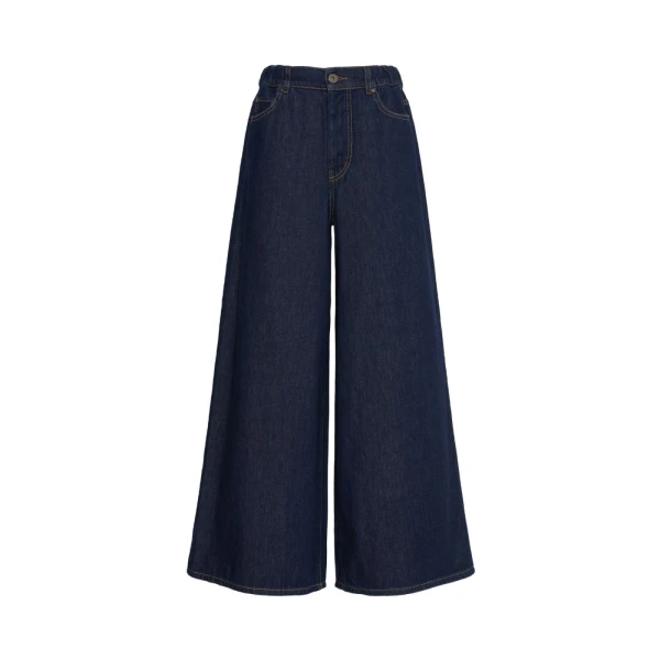 Max Mara Zattera Long Wide-Leg Cotton Denim Jeans in Navy | Denim | Coveti