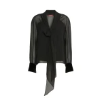 Max Mara Zattera Silk Georgette Pussy-Bow Blouse in Black | Blouse | Coveti