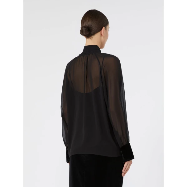 Max Mara Zattera Silk Georgette Pussy-Bow Blouse in Black | Blouse | Coveti
