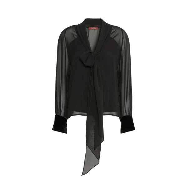 Max Mara Zattera Silk Georgette Pussy-Bow Blouse in Black | Blouse | Coveti