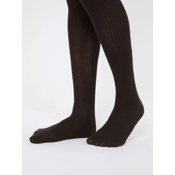 Max Mara Zavorra Ribbed Cotton Tights in Dark Brown | Accessories | Coveti