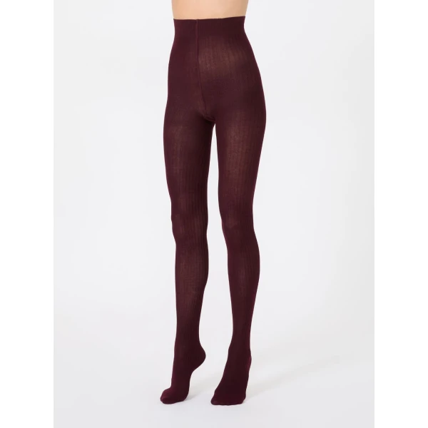 Max Mara Zavorra Ribbed Cotton Tights in Dark Red | Accessories | Coveti
