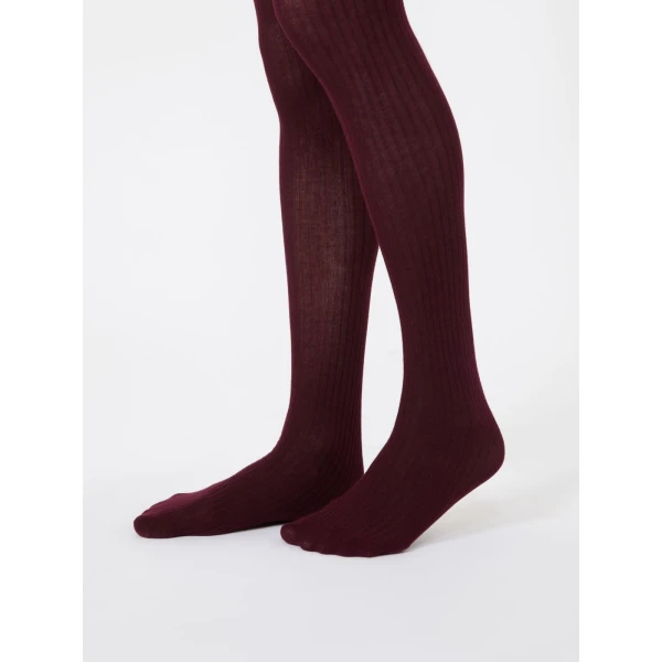 Max Mara Zavorra Ribbed Cotton Tights in Dark Red | Accessories | Coveti