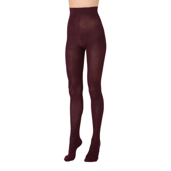 Max Mara Zavorra Ribbed Cotton Tights in Dark Red | Accessories | Coveti