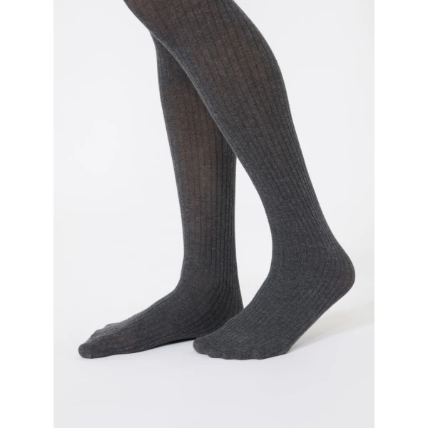 Max Mara Zavorra Ribbed Cotton Tights in Medium Grey | Accessories | Coveti