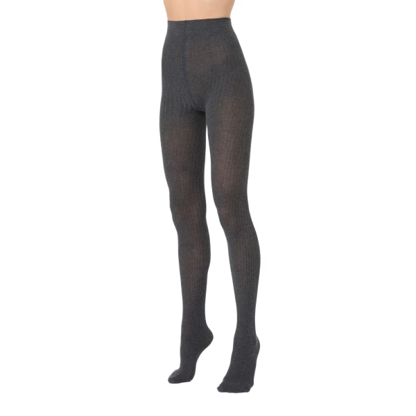 Max Mara Zavorra Ribbed Cotton Tights in Medium Grey | Accessories | Coveti