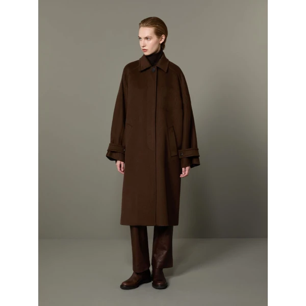 Max Mara Zebra Cashmere Shirt Coat in Dark Brown | Wool Coat | Coveti