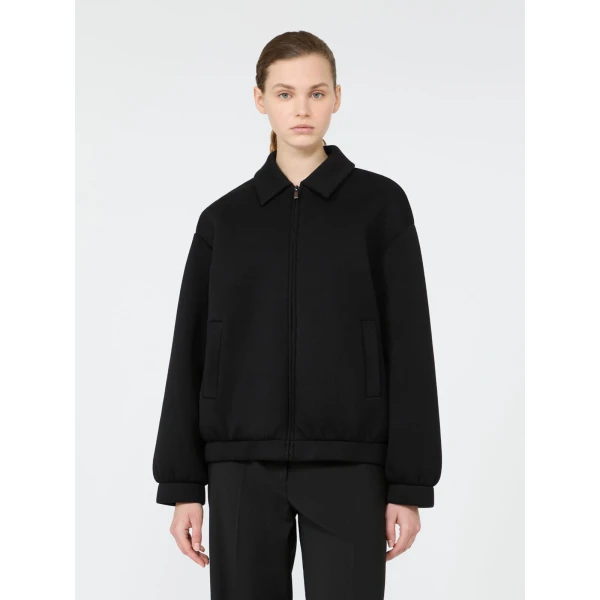 Max Mara Zebra Scuba Jersey Bomber Jacket in Black | Blazers | Coveti
