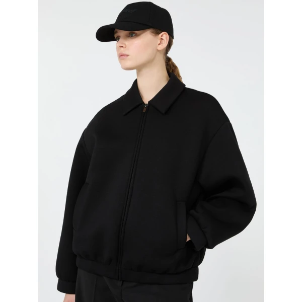 Max Mara Zebra Scuba Jersey Bomber Jacket in Black | Blazers | Coveti