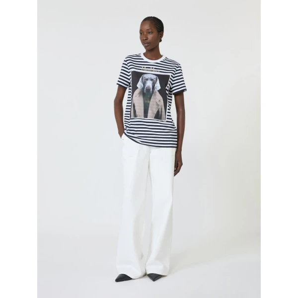 Max Mara Zelante Striped Wegman Print T-Shirt in White Blue | T-shirts | Coveti