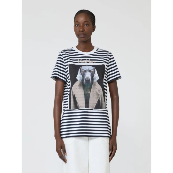 Max Mara Zelante Striped Wegman Print T-Shirt in White Blue | T-shirts | Coveti