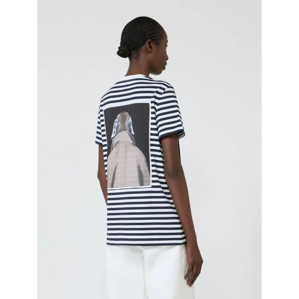 Max Mara Zelante Striped Wegman Print T-Shirt in White Blue | T-shirts | Coveti