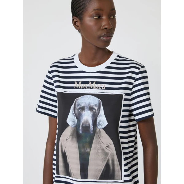 Max Mara Zelante Striped Wegman Print T-Shirt in White Blue | T-shirts | Coveti