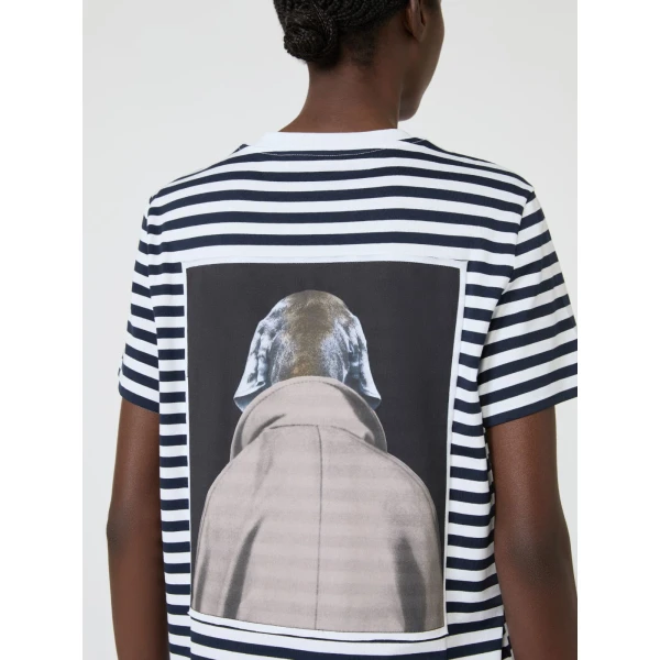 Max Mara Zelante Striped Wegman Print T-Shirt in White Blue | T-shirts | Coveti