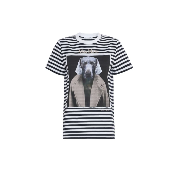 Zelante Striped Wegman Print T-Shirt in White Blue