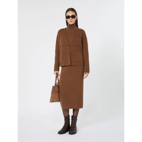 Max Mara Zucca Wool and Cashmere Pencil Skirt in Tobacco | Pencil Skirts | Coveti