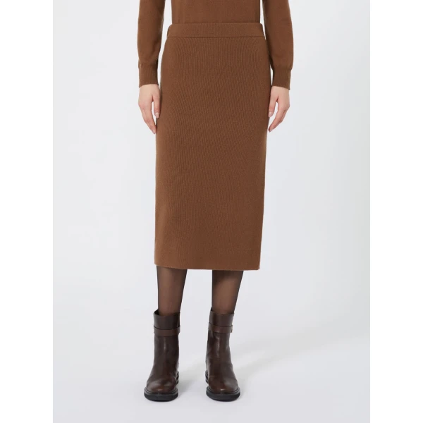 Max Mara Zucca Wool and Cashmere Pencil Skirt in Tobacco | Pencil Skirts | Coveti