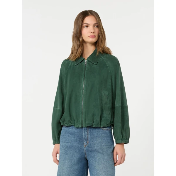 Max Mara Zuppa Suede Jacket in Dark Green | Leather Jackets | Coveti
