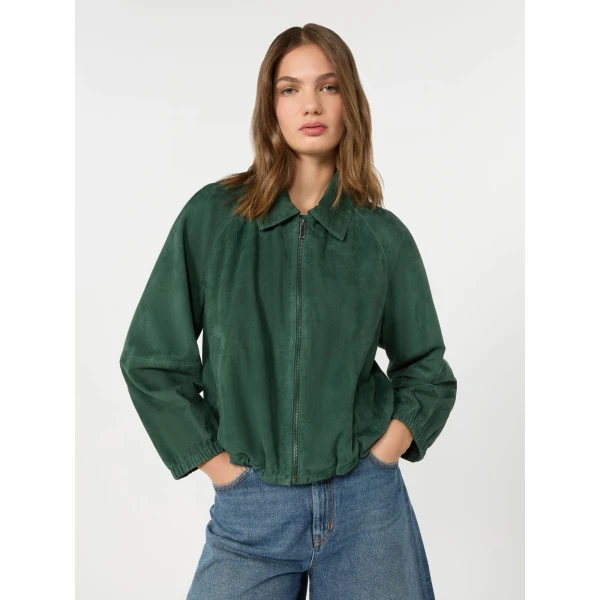 Max Mara Zuppa Suede Jacket in Dark Green | Leather Jackets | Coveti