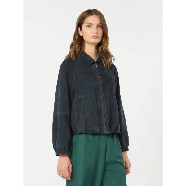 Max Mara Zuppa Suede Jacket in Navy | Leather Jackets | Coveti