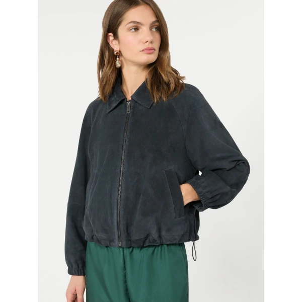 Max Mara Zuppa Suede Jacket in Navy | Leather Jackets | Coveti