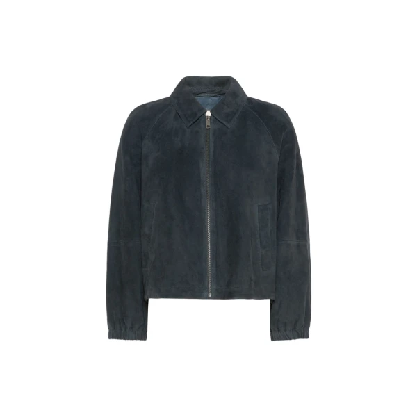 Max Mara Zuppa Suede Jacket in Navy | Leather Jackets | Coveti