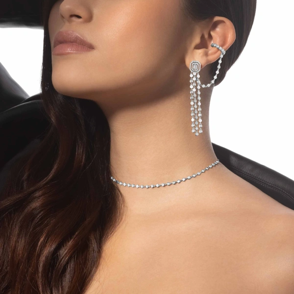 Messika D-Vibes Diamond Chain Necklace in 18K White Gold, Small Model | Fine Necklaces | Coveti