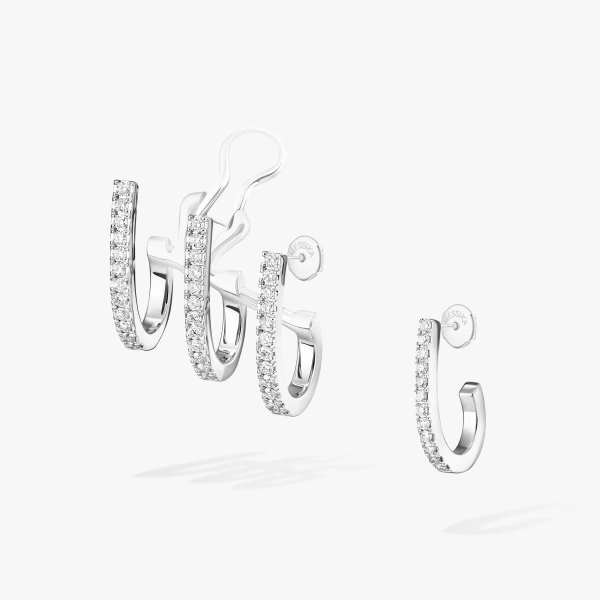 Messika Gatsby Asymmetrical Earrings in 18K White Gold | Fine Earrings | Coveti