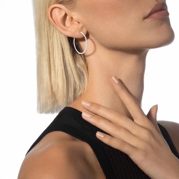 Messika Gatsby Hoop Earrings in 18K White Gold, Medium Model | Fine Earrings | Coveti