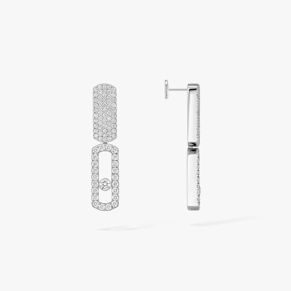 Messika Imperial Move Half Pave Earrings in 18K White Gold, Small Model | Fine Earrings | Coveti