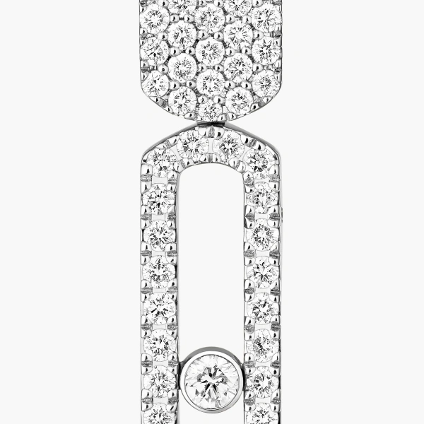 Messika Imperial Move Half Pave Earrings in 18K White Gold, Small Model | Fine Earrings | Coveti